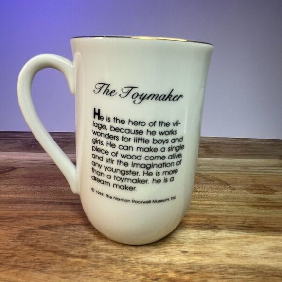 Norman Rockwell Museum VTG 1982 Toymaker Mug Grandma Gift Gold Rim 8oz Nostolgia - Picture 5 of 10